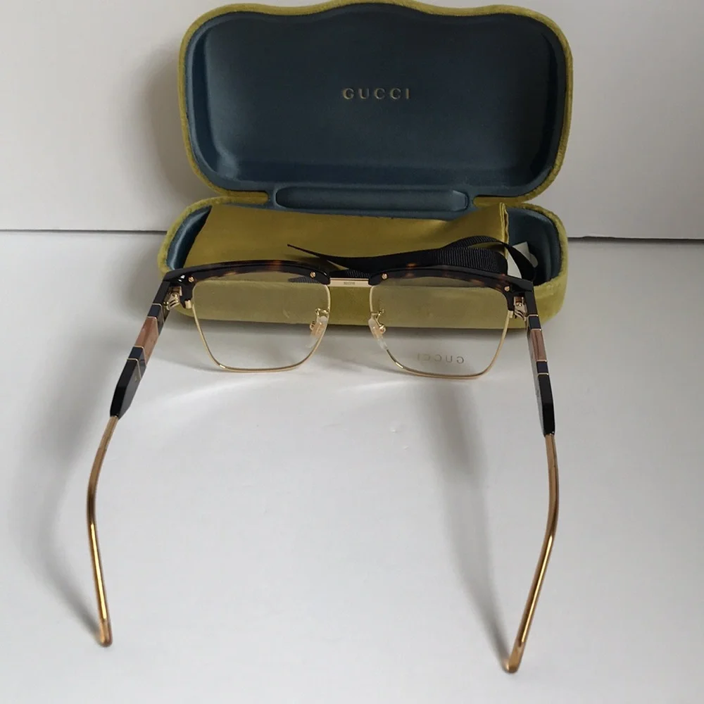 New Authentic Gucci GG0605O Men’s Tortoiseshell and Gold Optical Glasses